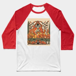 FOREST ANIMALS ,RED RABBITS AMONG FLOWERS AND GREEN LEAVES Baseball T-Shirt